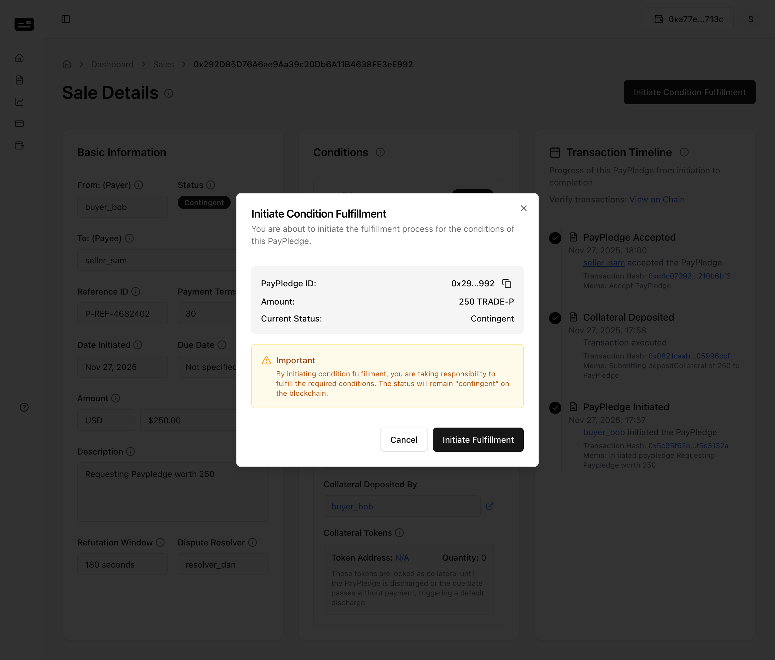 Seller Condition Fulfillment Modal
