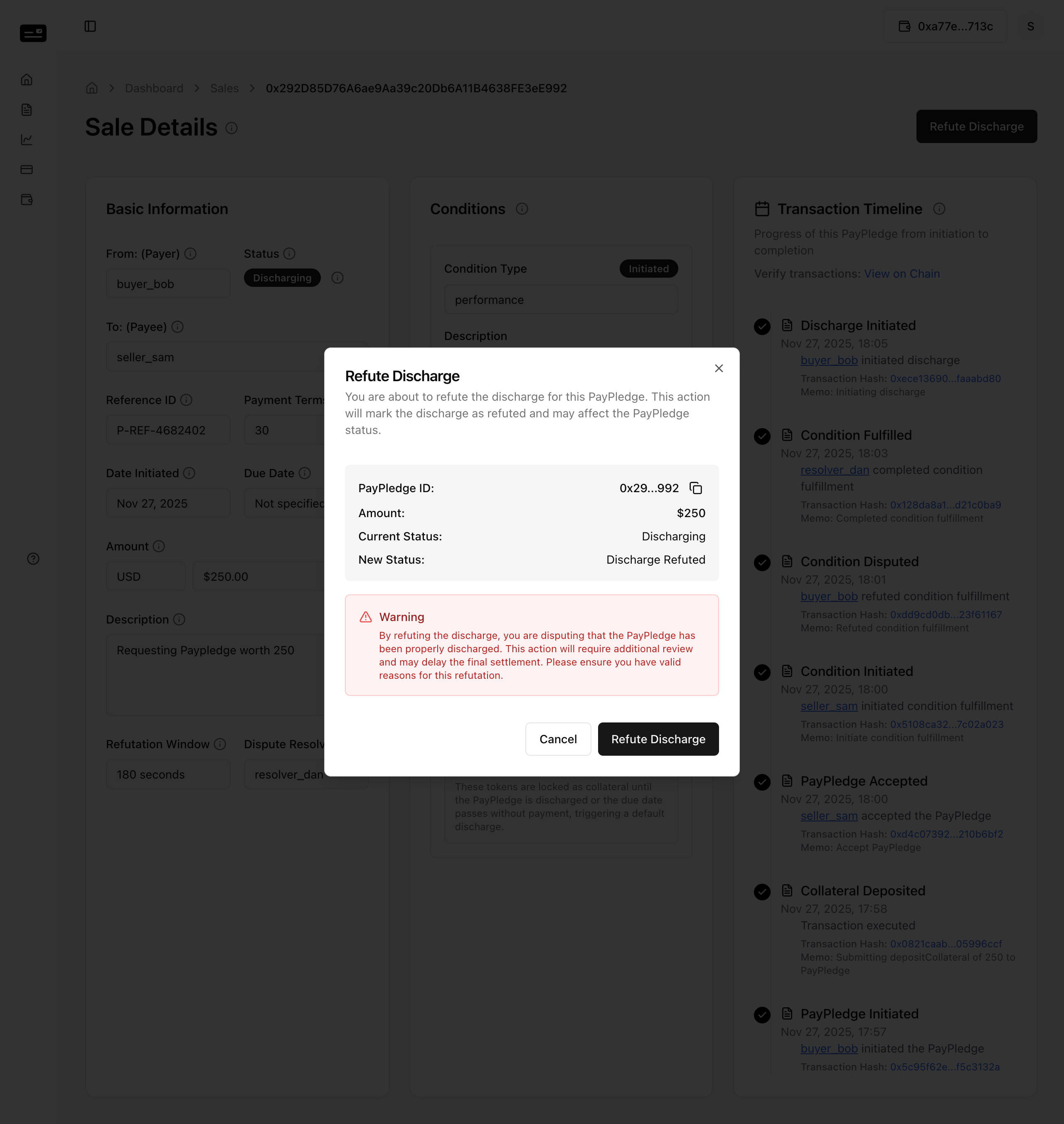 Seller Refute Discharge Modal