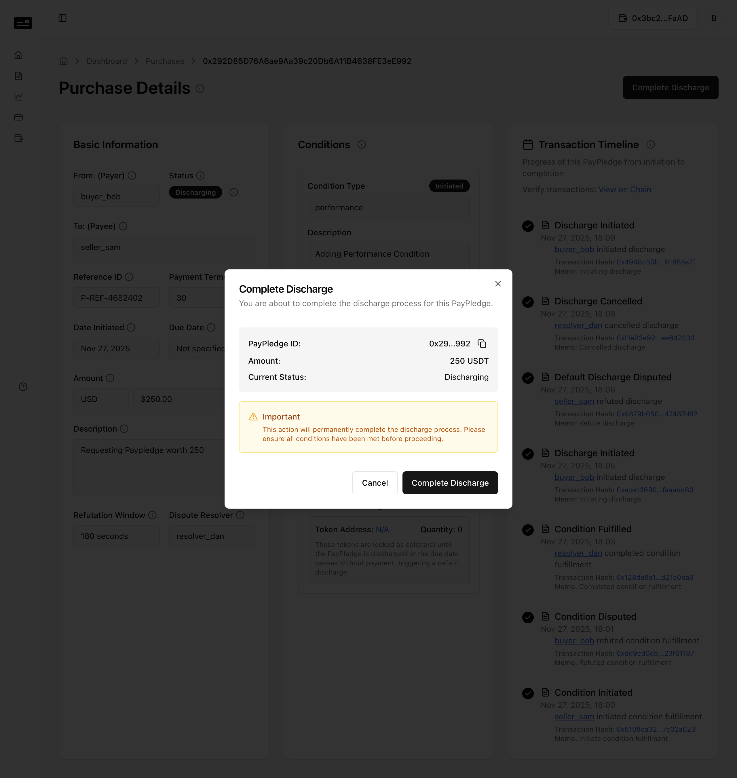 Buyer Complete Discharge Modal