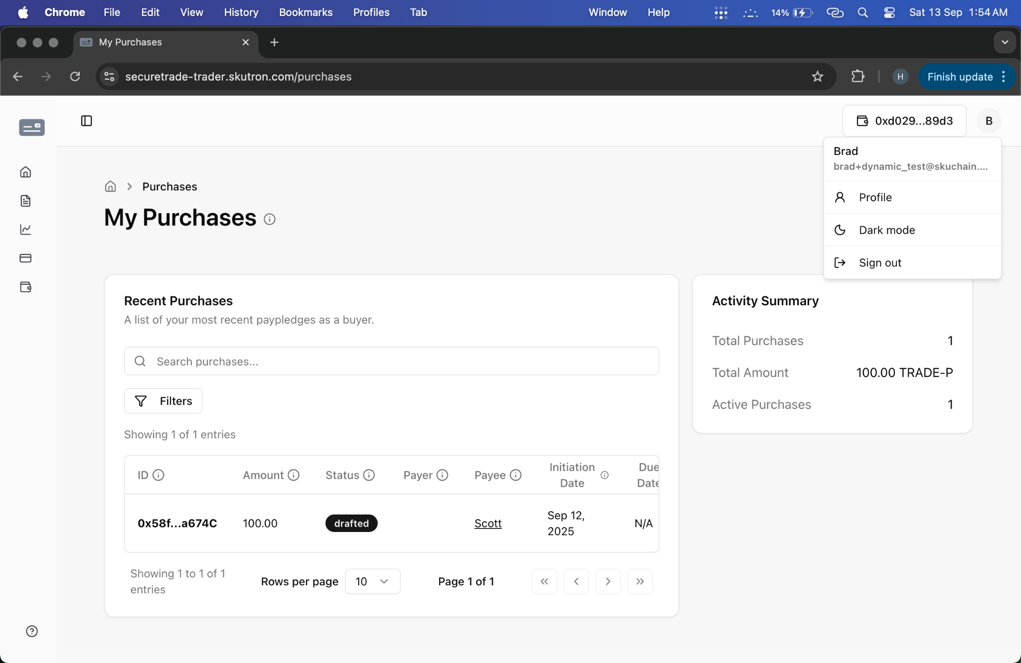 Buyer Purchases Section