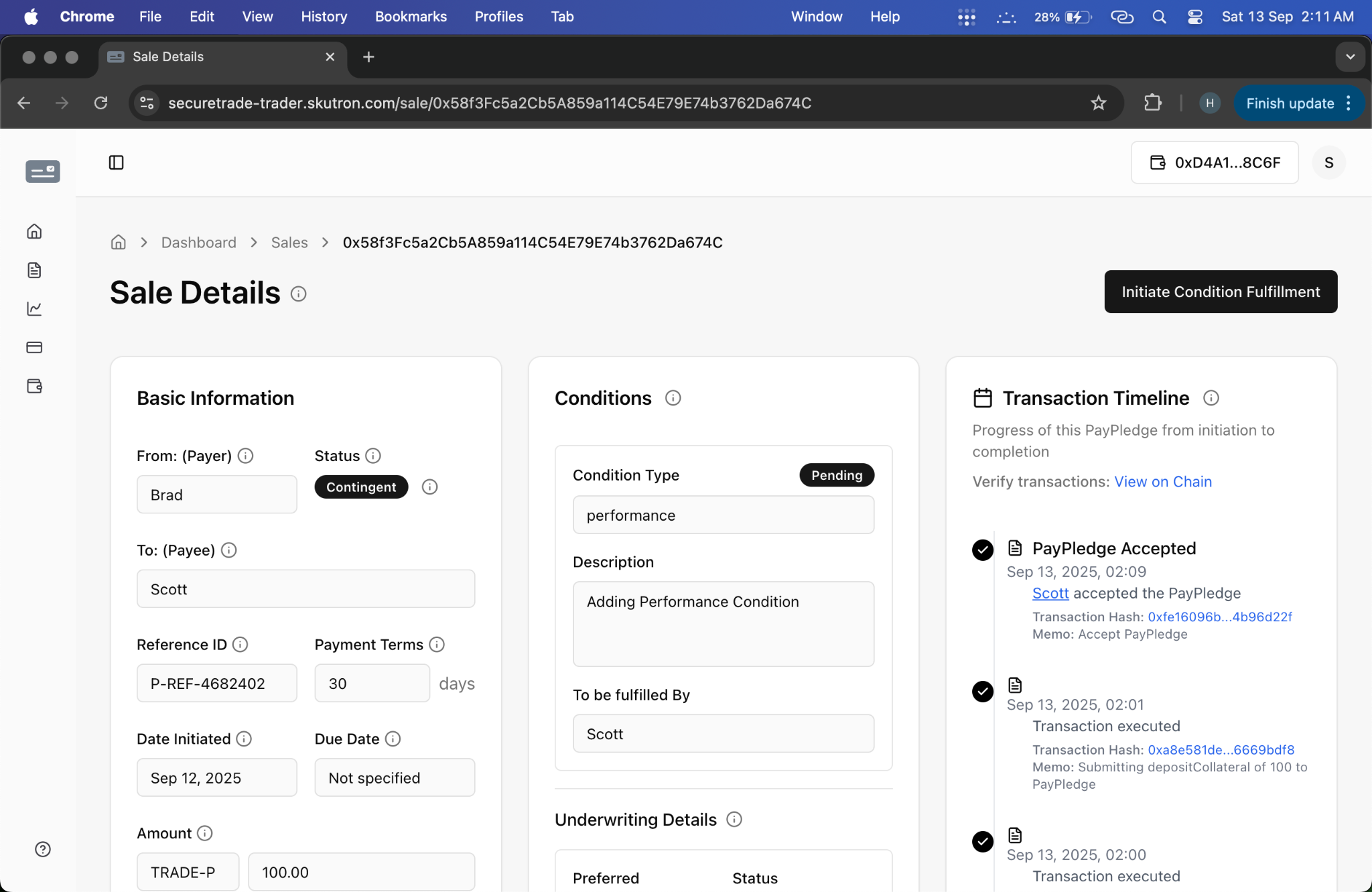 Seller Condition Fulfillment Initiation