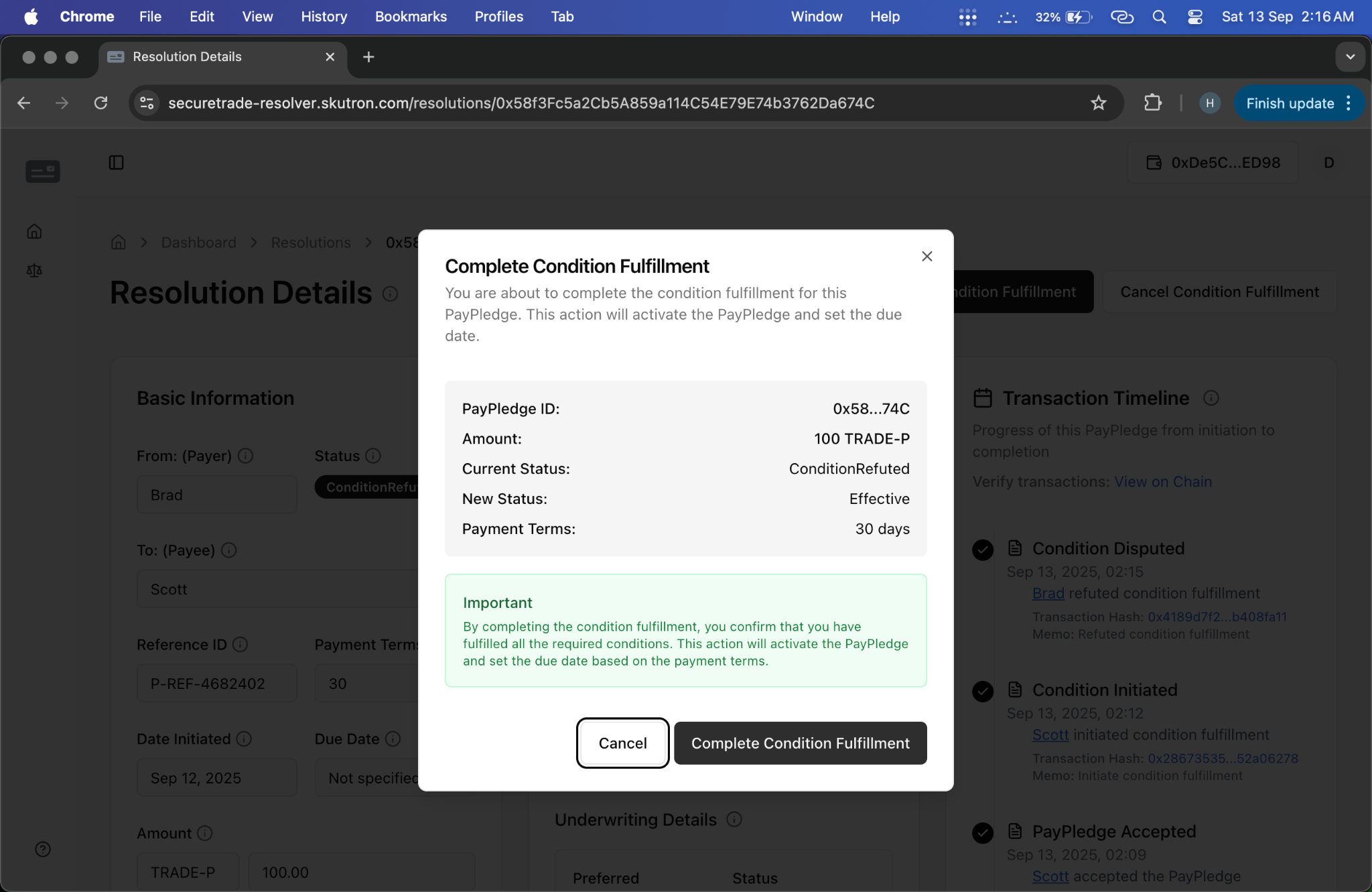 Condition Completion Modal