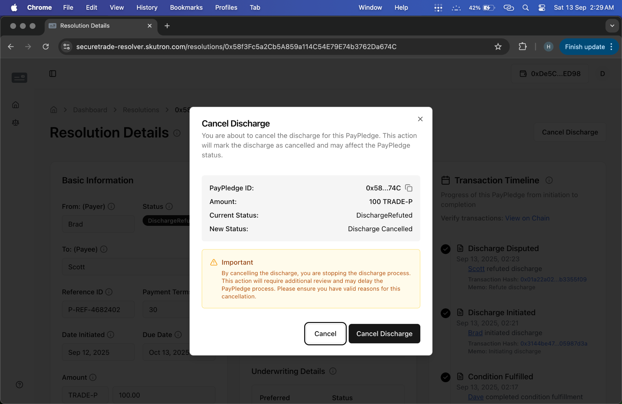 Discharge Cancellation Modal