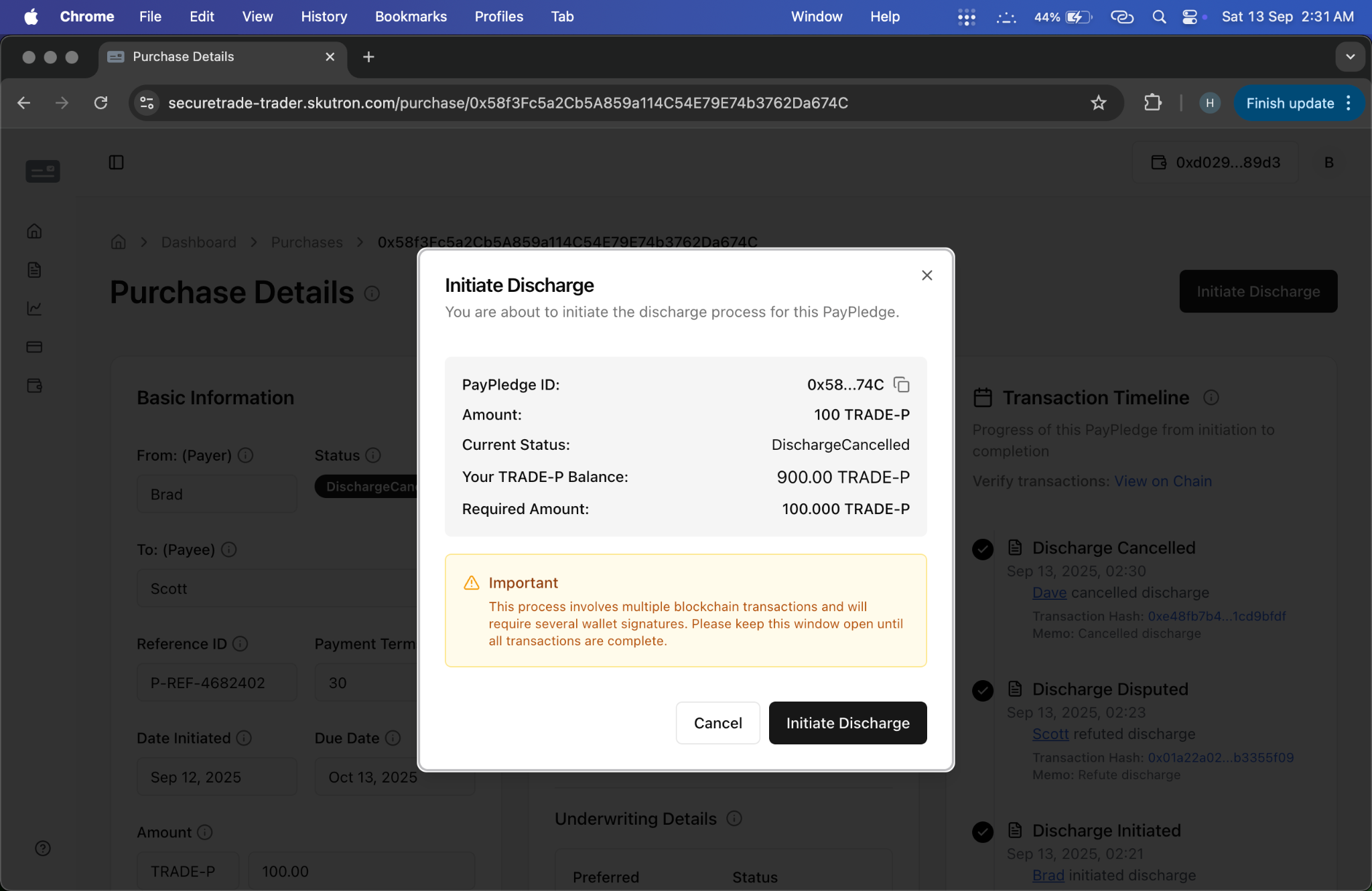 Discharge Initiation Modal